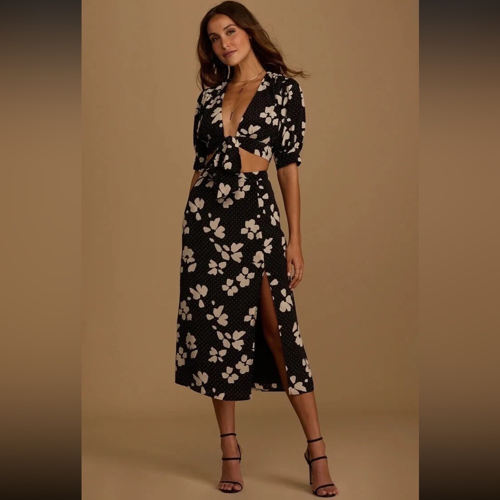Lulus “You’re My Reason” Black Floral Print Two-Piece Set - XS